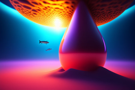 3d rendering of a blood drop and a plane in the backgroundの写真素材