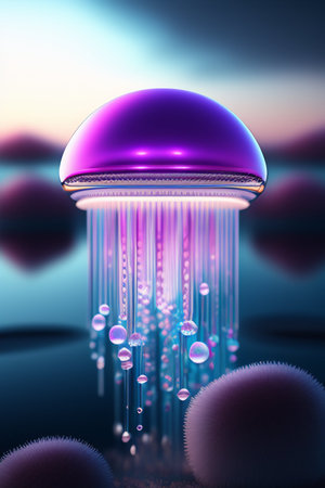 Colorful jellyfish in the water, 3d render. Computer digital drawing.の写真素材