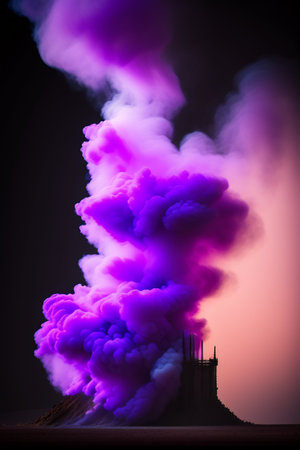Industrial smoke from the chimney of a power plant at nightの写真素材