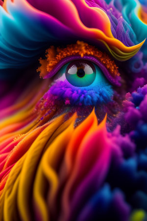 Colorful 3d rendering of a female eye in the form of a rainbowの写真素材