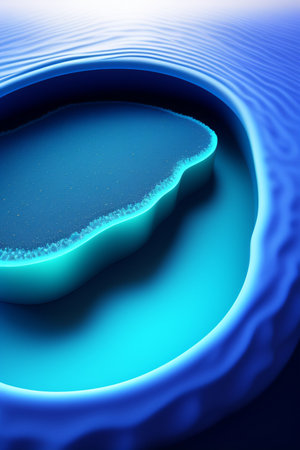 Abstract blue background with waves and holes. 3d render illustration.の写真素材