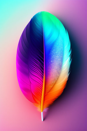 Colorful feather on gradient background. Vector illustration for your design.の写真素材