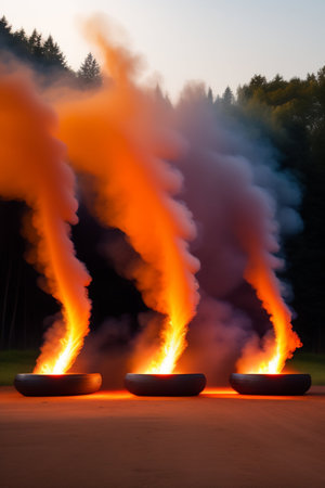 Burning candles in the form of pyrotechnics in the parkの写真素材