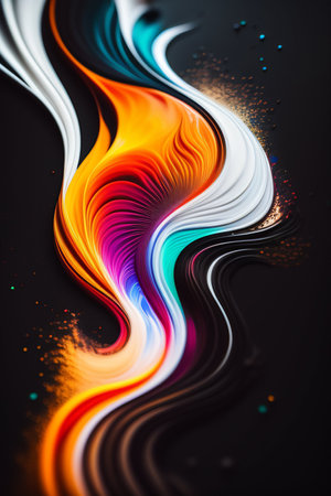 abstract rainbow color wave on black background, art design for presentationの写真素材