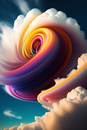 abstract colorful spiral in the dark blue sky. 3d renderの写真素材