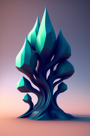3d illustration of abstract tree in blue and pink background. Minimal conceptの写真素材