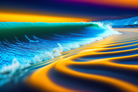 Beautiful sea wave on the beach at sunset. 3d rendering