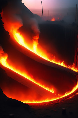 Flaming furnace in a metallurgical plant, closeup of photo