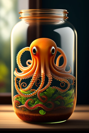 Octopus in a glass jar. 3d rendering, 3d illustration.の写真素材