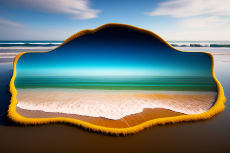 Beach in the form of a frame on a background of blue skyの写真素材