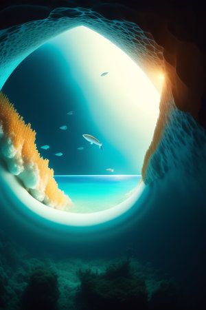 Underwater view of the sea and coral reef. 3D renderingの写真素材