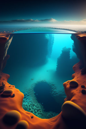 Fantasy alien planet. Mountain and lake. 3D illustration.の写真素材