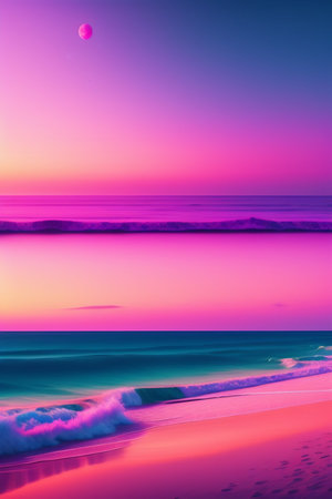 sunset over the sea with pink and purple colors. 3d rendering