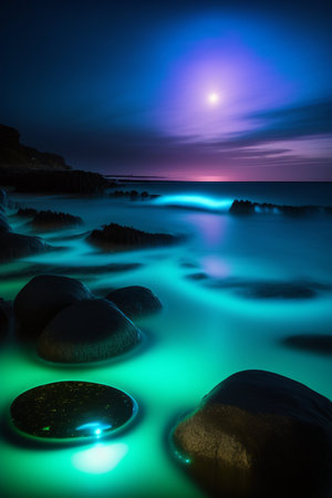 Beautiful seascape at night. Long exposure. Long exposure.の写真素材
