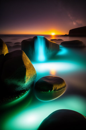 beautiful sunset over the sea with turquoise water, long exposureの写真素材