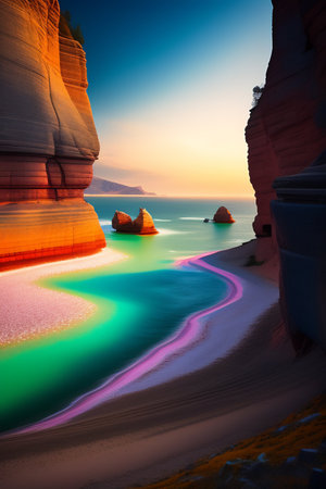 Fantastic sunset over the sea. Fantastic view of the famous Antelope Canyon, Utah, USAの写真素材