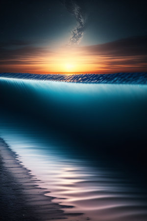 Sunset over the sea with reflection in water, long exposure.の写真素材