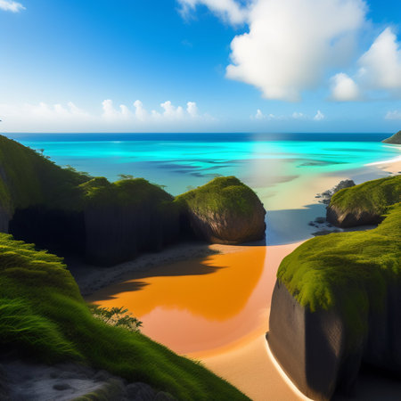 Tropical beach at Seychelles. 3d renderの写真素材