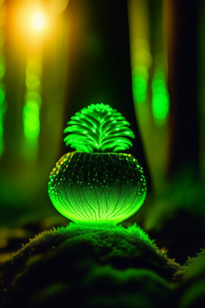 Fantasy green tree in the forest at night. Artwork decoration. Selective focusの写真素材