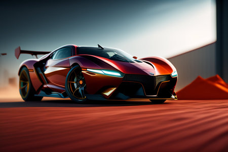 Luxury sports concept car on the road. 3d rendering