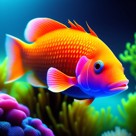 Tropical fish on a background of coral reef. 3d illustrationの写真素材