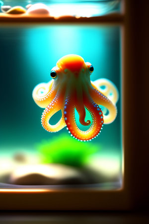 Octopus in the aquarium, 3d render, square format.の写真素材