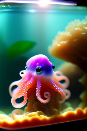 Octopus in the aquarium. Underwater world. 3d renderingの写真素材