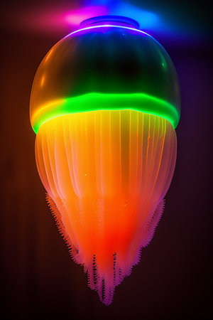 Colorful jellyfish in the neon light. 3D illustration.の写真素材