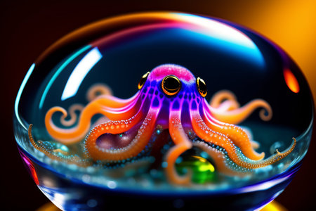 Octopus in a crystal ball on a dark background. 3d illustrationの写真素材
