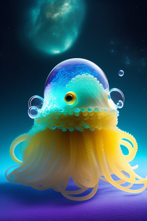 Octopus in the space. 3D illustration. Underwater world.の写真素材