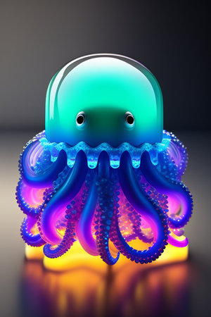 Octopus and jellyfish. 3d illustration of a jellyfish and jellyfish.の写真素材