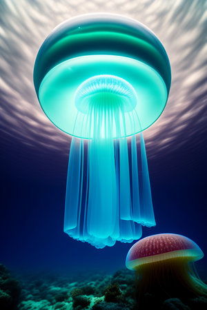 Jellyfish in the ocean, 3d render illustration of jellyfishの写真素材