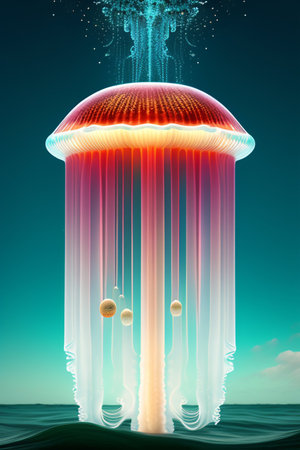 Jellyfish floating in the water. 3d render illustration.の写真素材