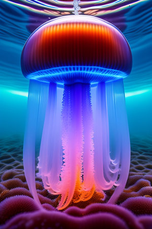 Jellyfish on the colorful background. 3d render of jellyfishの写真素材