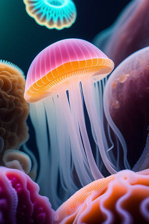 Jellyfish in the ocean. 3D illustration of jellyfishの写真素材