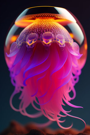 3d illustration of jellyfish in water, digital artwork for creative graphic designの写真素材