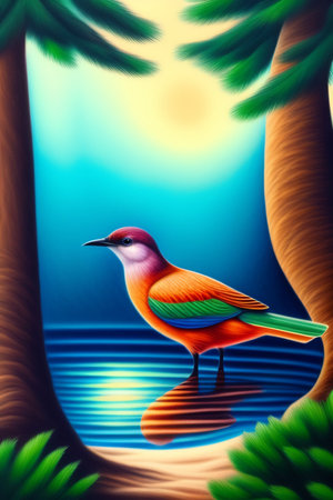 illustration of a beautiful bird on the beach in the tropicsの写真素材