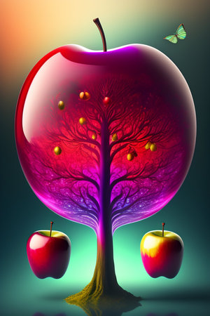 Fruit tree in the form of an apple. 3D illustration.の写真素材
