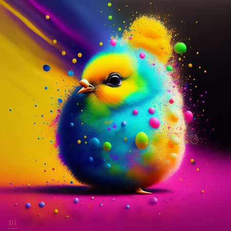 Easter card with colorful little chick on abstract background. Vector illustration.の写真素材