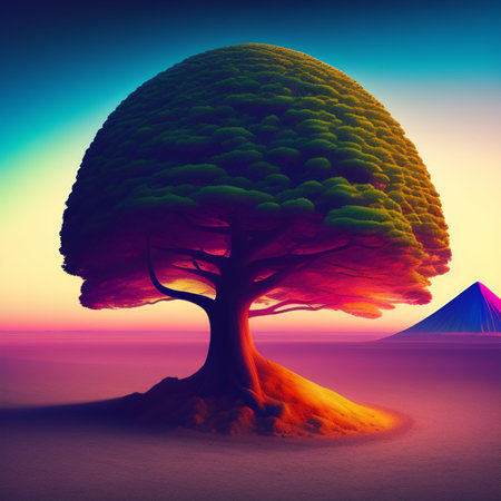Tree in the desert. 3d render, illustration. Conceptual image.の写真素材