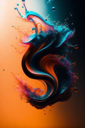 Colorful paint splashes isolated on black background. 3d illustrationの写真素材
