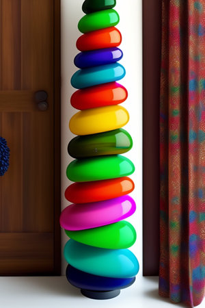 Colorful plastic rings hanging on the door. 3d illustration.の写真素材
