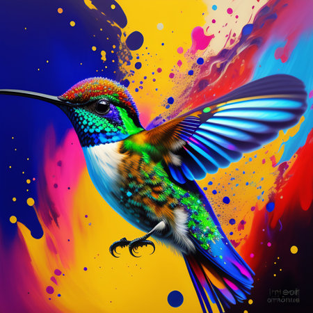 Hummingbird on abstract colorful background. EPS 10 vector file includedの写真素材