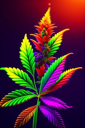 Cannabis flower on dark background, close up. Colorful cannabis leavesjuana plant.の写真素材