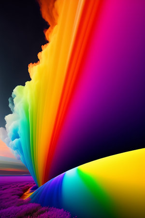 Colorful abstract background with rainbow and clouds. Computer generated graphics.の写真素材