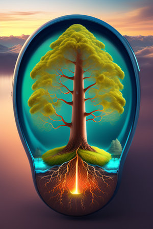Conceptual image of a human body with a green tree in the centerの写真素材