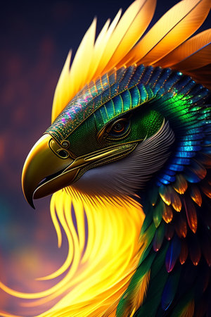 colorful parrot portrait on colorful background. 3d illustration.の写真素材