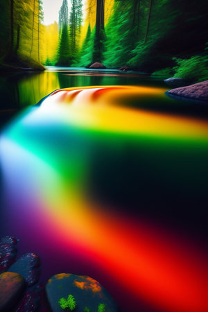 Colorful abstract background image of a river flowing through the forest.の写真素材