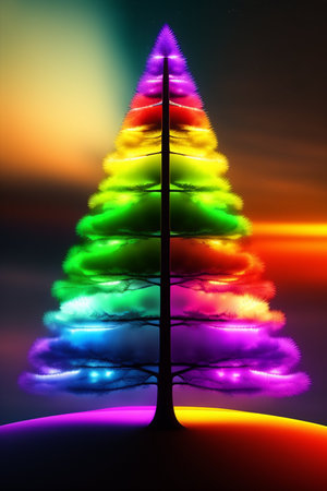 abstract christmas tree in rainbow colors on a dark background.の写真素材