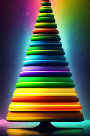 Abstract christmas tree made of colorful plastic strips. 3d renderの写真素材